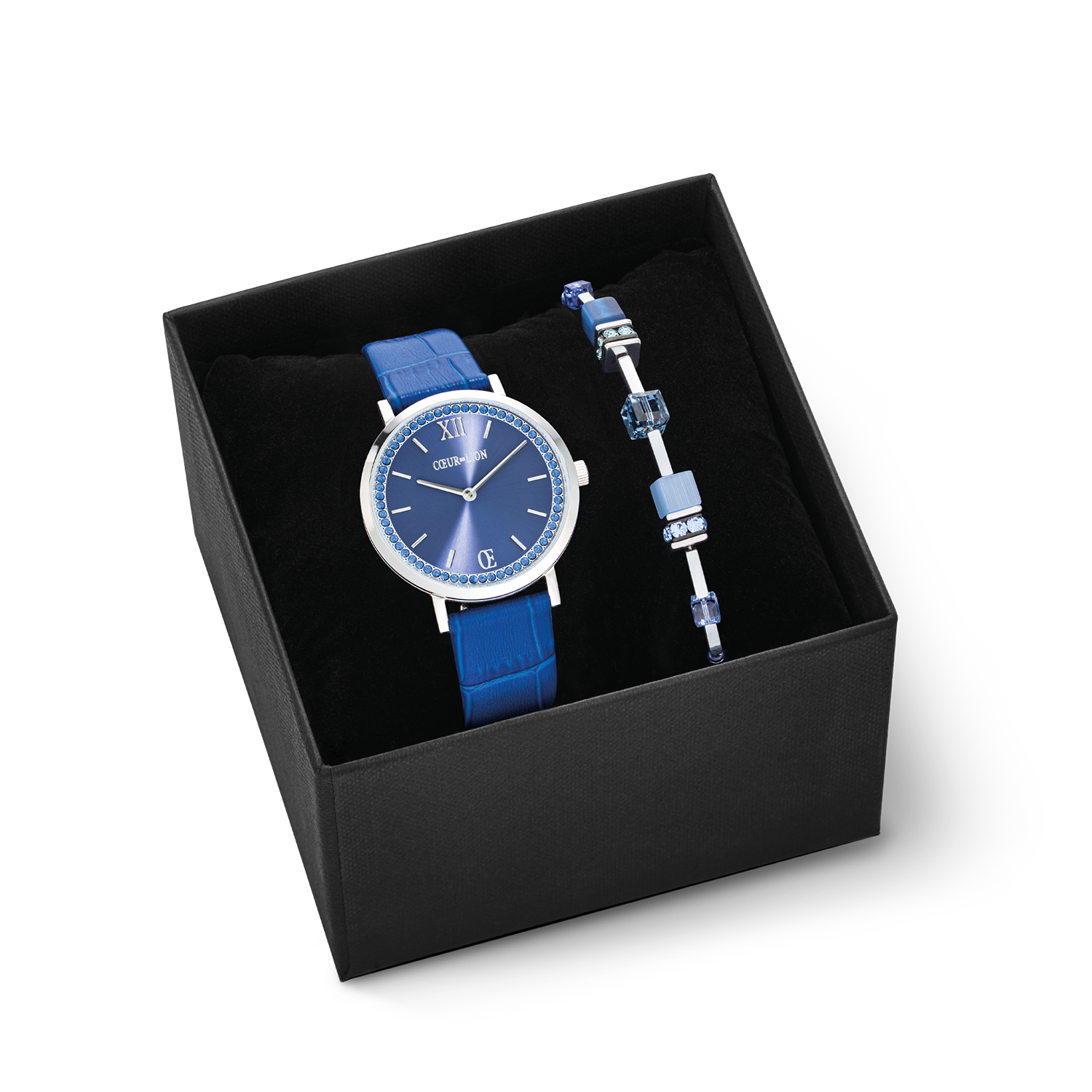 Gift Set Watch Round Sparkling Sunray Royal Blue & GeoCUBE® Iconic Lite Bracelet Blue