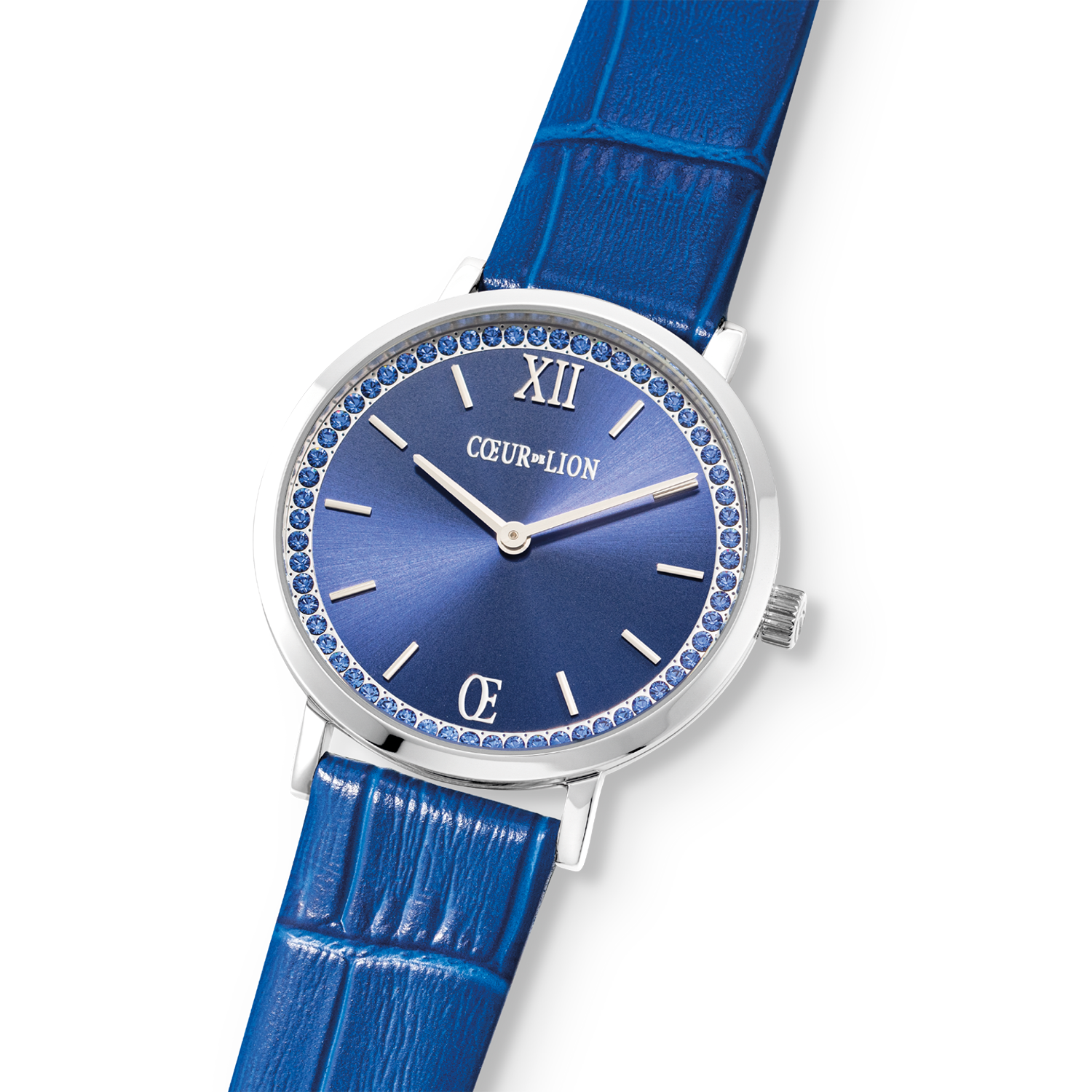 Watch Round Sparkling Sunray Bracelet Leather Royal Blue