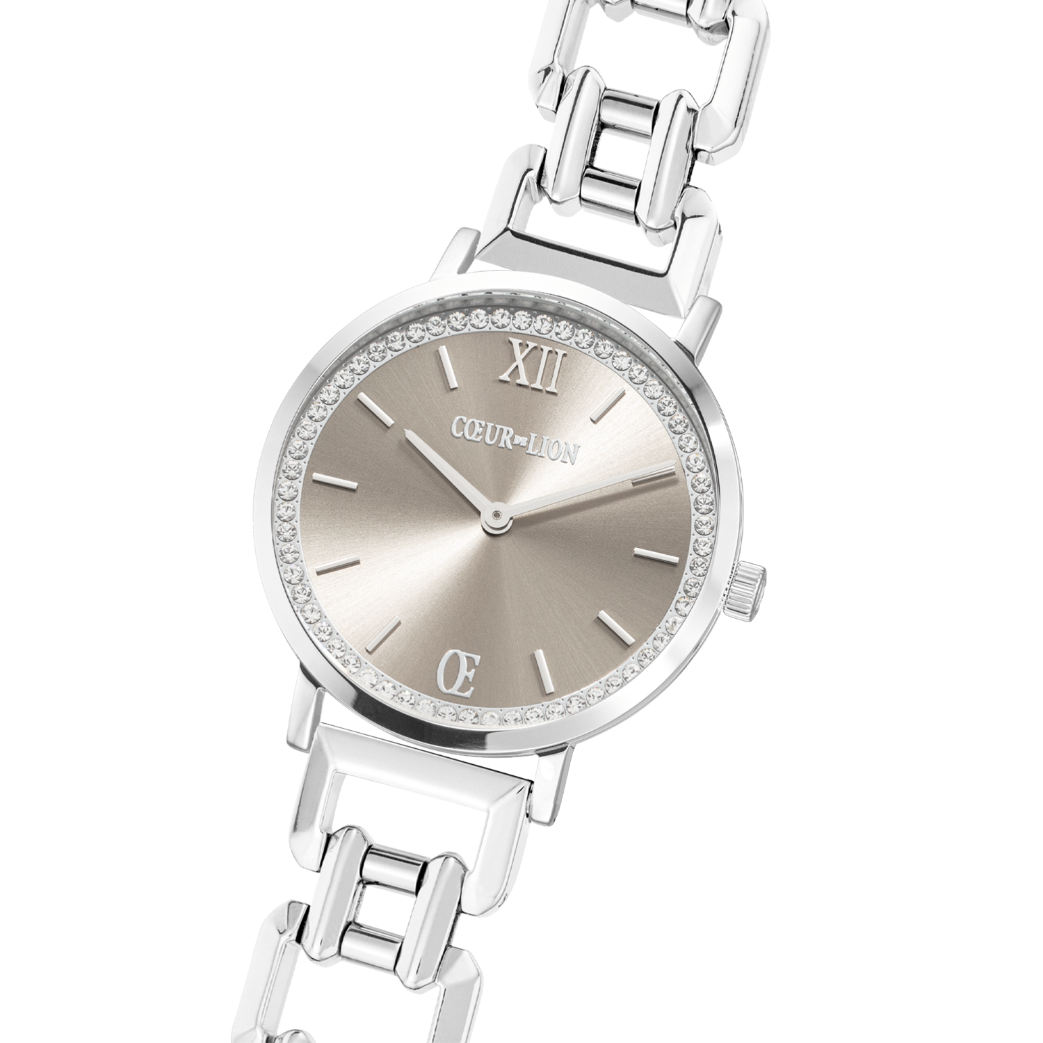 Watch Round Sparkling Graceful Greige Statement Silver