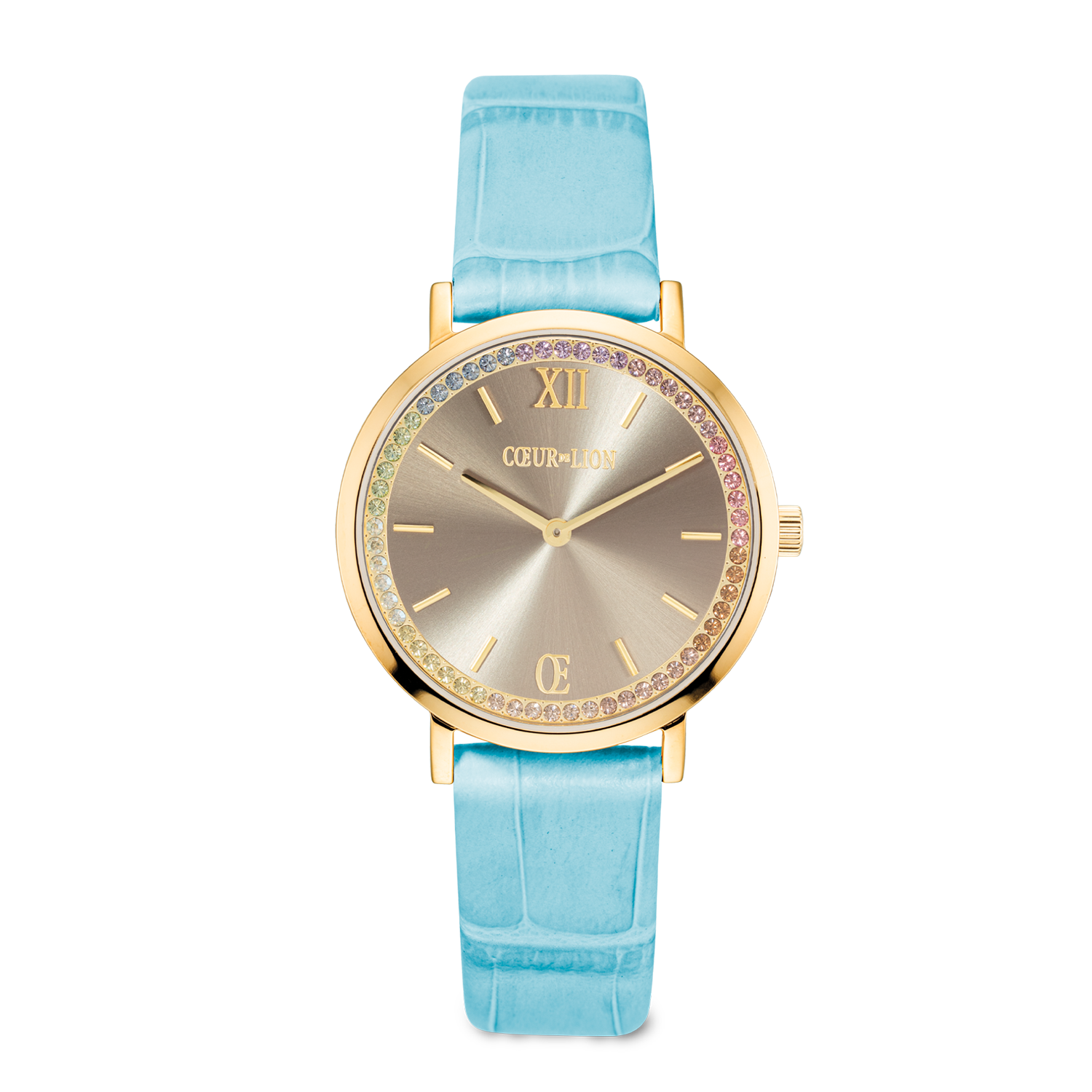 Watch Round Pastel Lovers Gold Bracelet Leather Blue