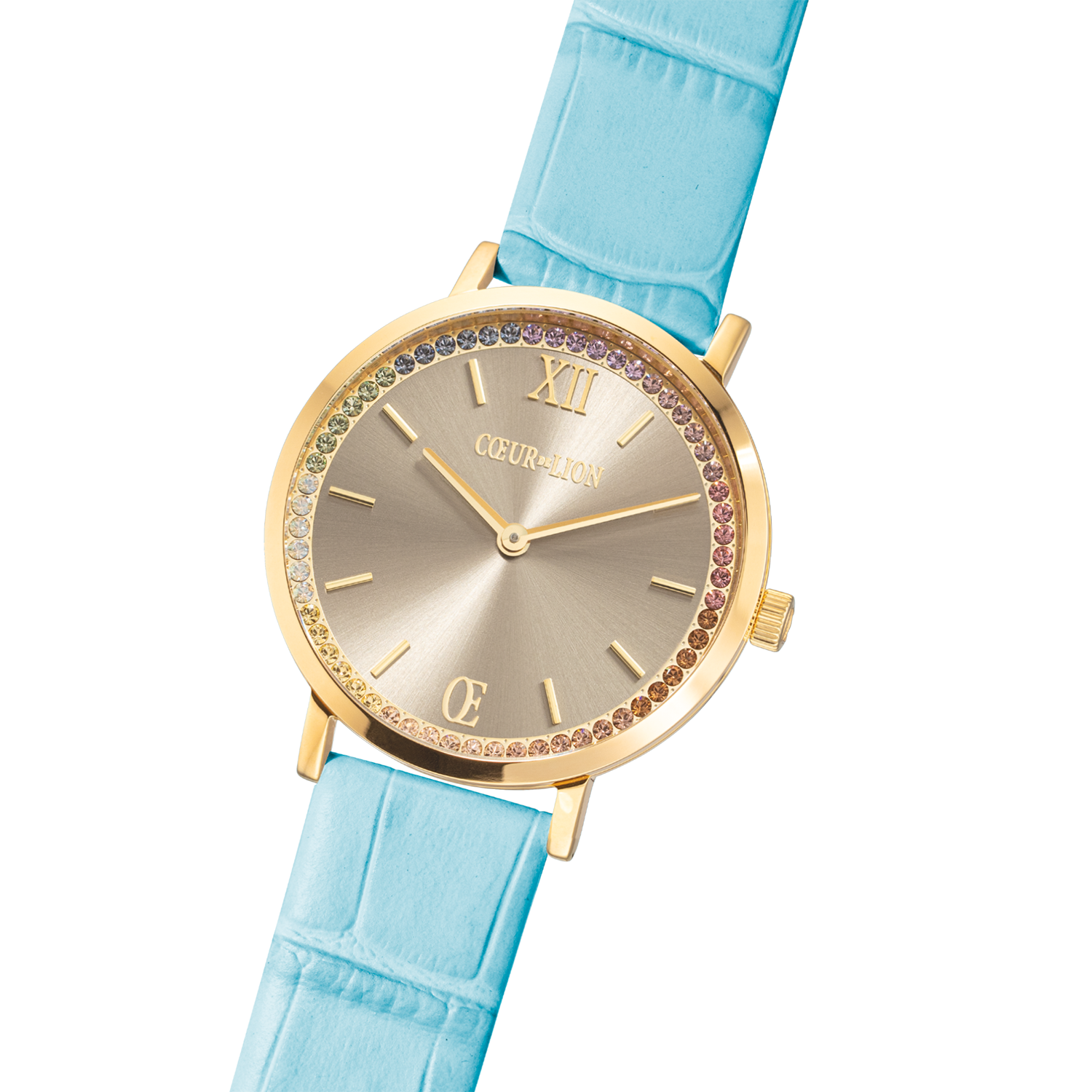 Watch Round Pastel Lovers Gold Bracelet Leather Blue