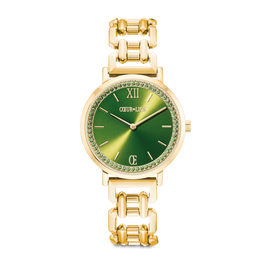 Watch Round Sparkling Fabulous Green Statement Gold