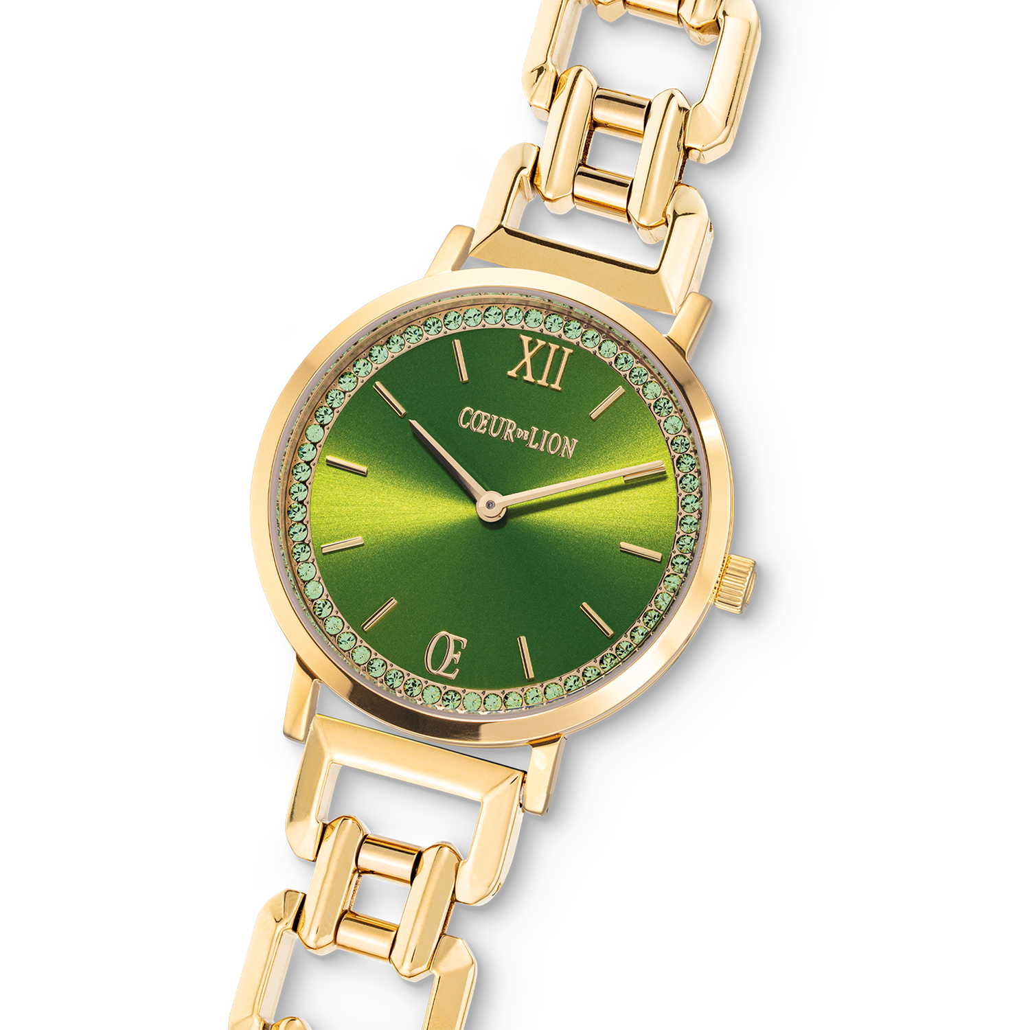 Watch Round Sparkling Fabulous Green Statement Gold