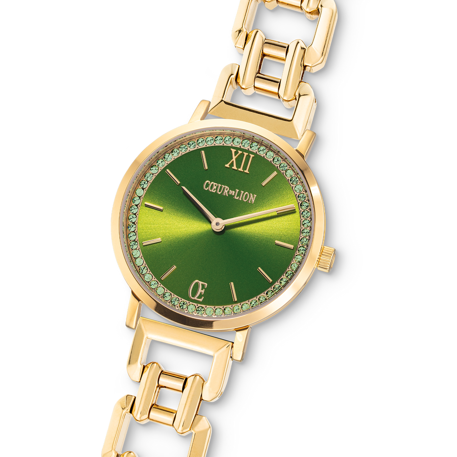 Watch Round Sparkling Fabulous Green Statement Gold