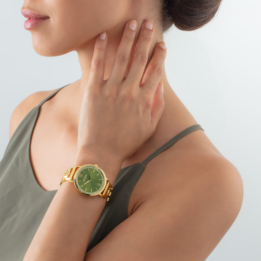 Watch Round Sparkling Fabulous Green Statement Gold