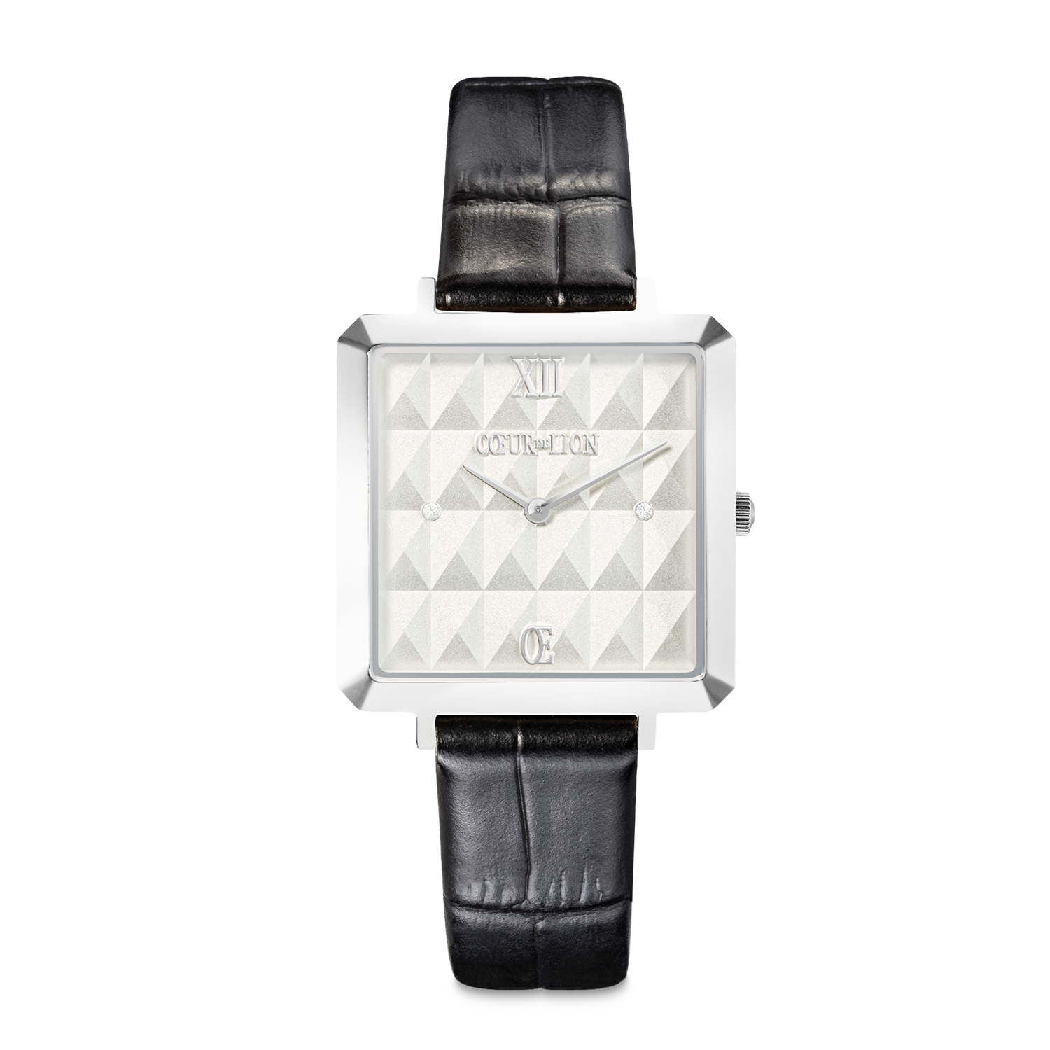 Watch Iconic Cube Spikes Silver Bracelet Leather Black