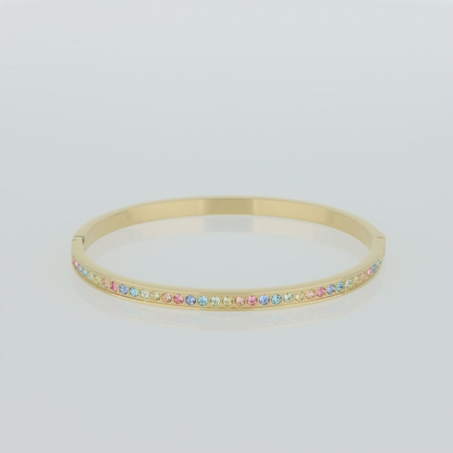 Bangle stainless steel & crystals slim gold multicolour pastel 17