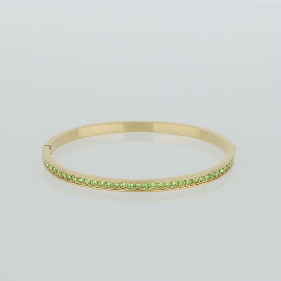 Bangle stainless steel & crystals slim gold green 17