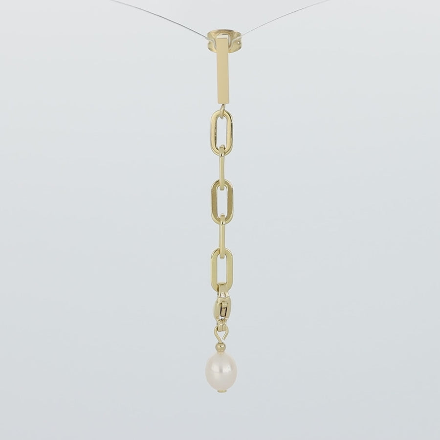 Modern chain earrings with freshwater pearl charms gold